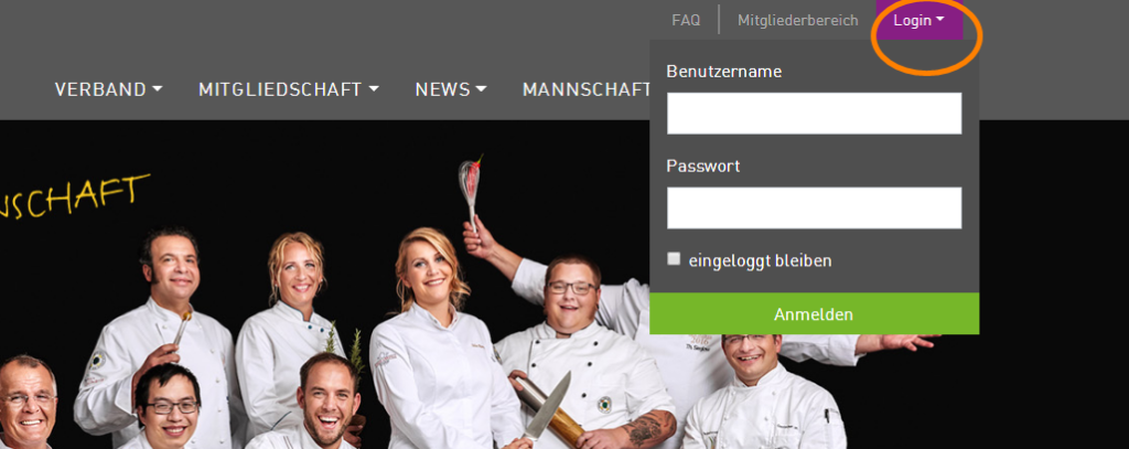 Login in den Mitgliederbereich