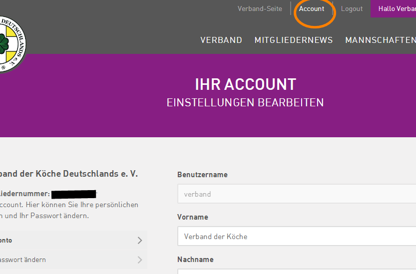 Hier finden Sie Ihren Account im Mitgliederbereich.
