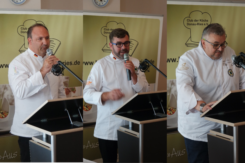 Die Präsidiumskandidaten Ralf B. Meneghini (links), Daniel Schade (Mitte) sowie Joachim Elflein stellen sich den Anwesenden persönlich vor.  Foto: Uli Großmann